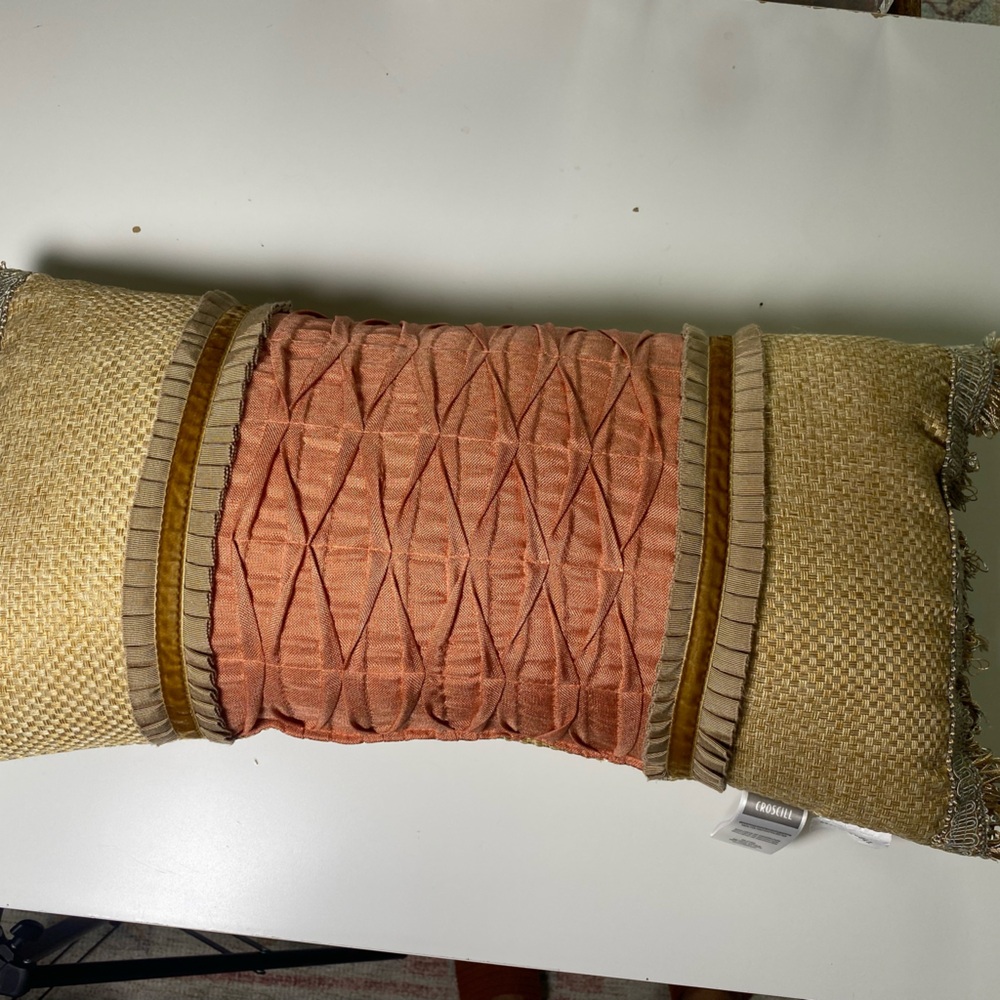 Crosill Normandy boudoir Textured coral and Tan bolster tassle Decorative Pillow
